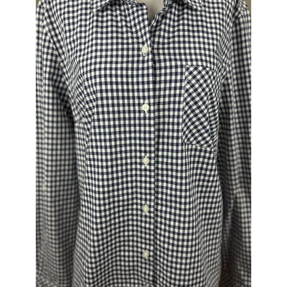 NEW Tommy Hilfiger Womens Navy White Gingham Button Down Shirt Blouse Top Size M - Picture 2 of 14